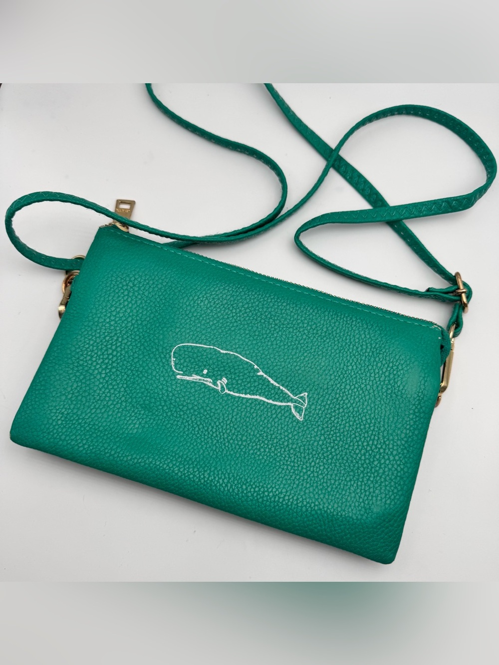 Shara Porter Aqua Crossbody Bag Whale Graphic Detachable Strap Vegan Leather